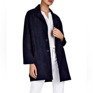 Gerard Darel Navy Gemma Suede Trench Coat with Mid-Thigh Length and Relaxed Fit